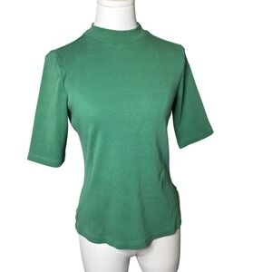 Minimalist Ribbed Mock Neck Top Green Cotton Maeve Anthropologie Women S Coastal